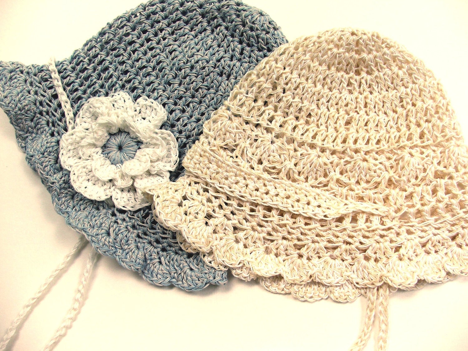 Crochet Baby Hat Pattern , Easy and Summery Thread Crochet Baby Cap Three Sizes with Flower, permission