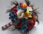 EVER AFTER Wedding Bouquet With Peacock Feather Accents