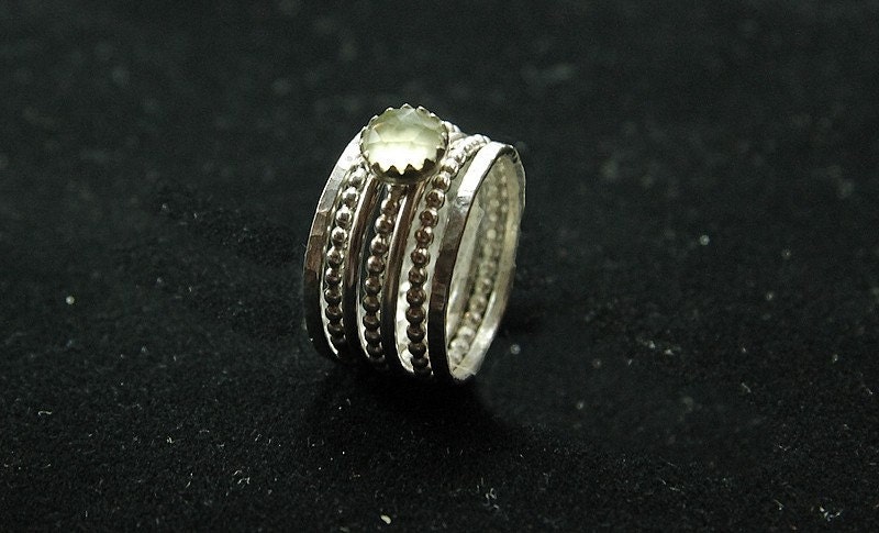 Simply beautiful stackable birthstone rings PREHNITE in sterling silver