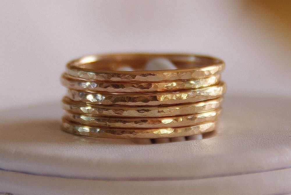 Stacker Rings 16g 14k Gold Filled Hammered Ring Set of 6 - wedding bands, free domestic shiping.