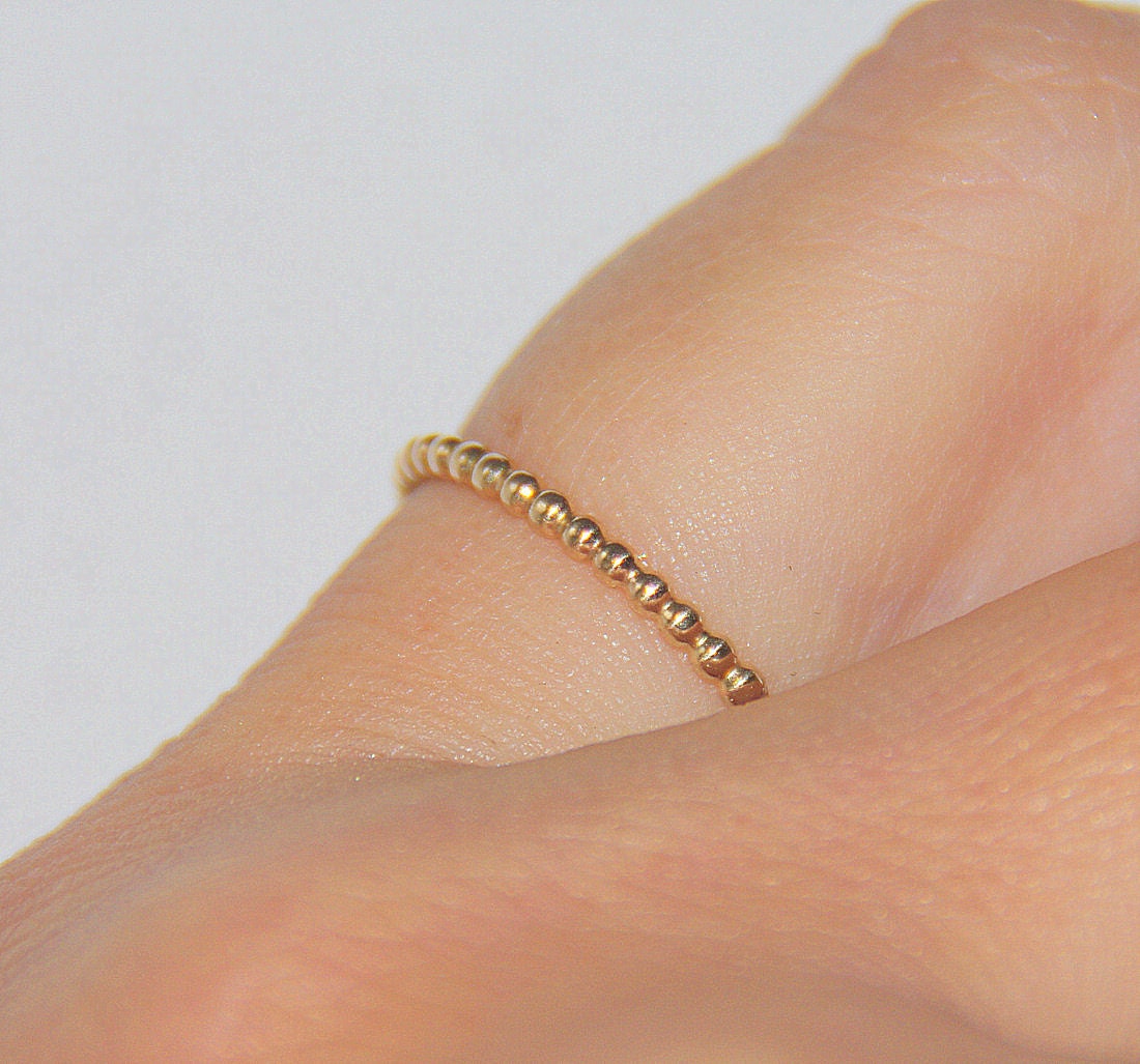 SALE: One yellow gold filled beaded, dotted stackable skinny ring, slim stacking ring gold / stacking band gold, wedding stack band