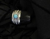 Sterling silver stacking rings with Nacozari turquoise birthstones. Made to order in your size mother stackers
