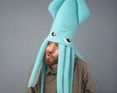 Large Fleece Squid Hat - Light Turquoise