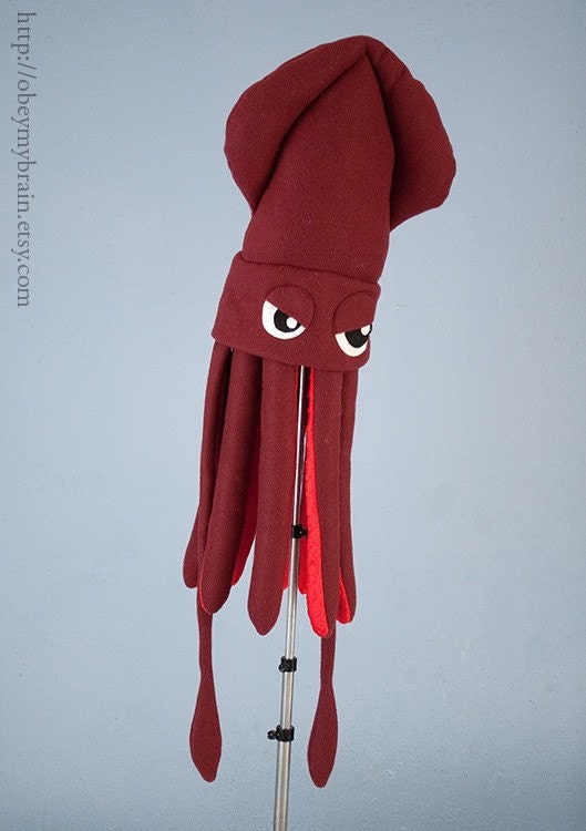 Large Plush Squid Hat - Burgundy