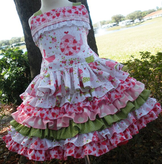 Custom Boutique Strawberry Tea Party 2 Piece Nie Nie Girl Dress 2 3 4 5 6 7 8