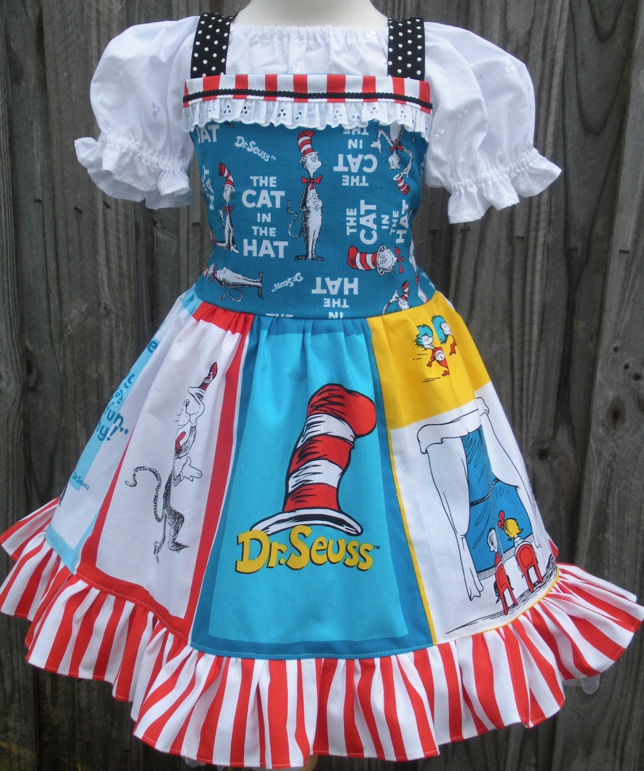 Custom Boutique Cat in Hat Fabric Dr Seuss Dress 3 4 5 6 7 8 Birthday