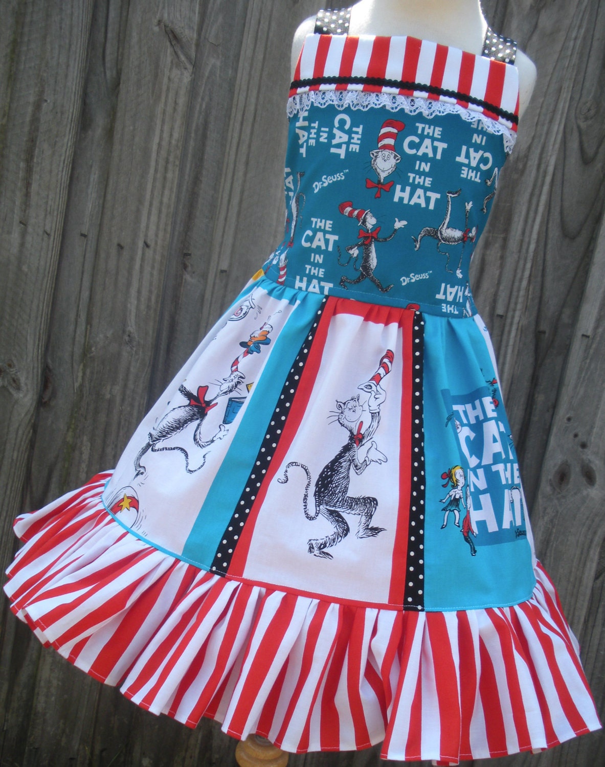 Custom Boutique Cat in Hat Fabric Dr Seuss Dress 3 4 5 6 7 8 Birthday