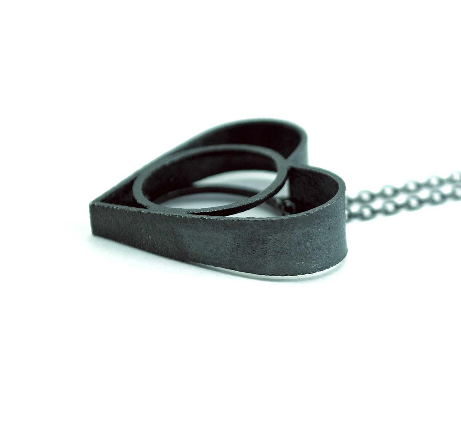 Black Heart Ring Pendant 2 in 1. Oxidized - Texturized Sterling Silver. Blackened. US Size 6. Handmade by Maria Goti Joyas
