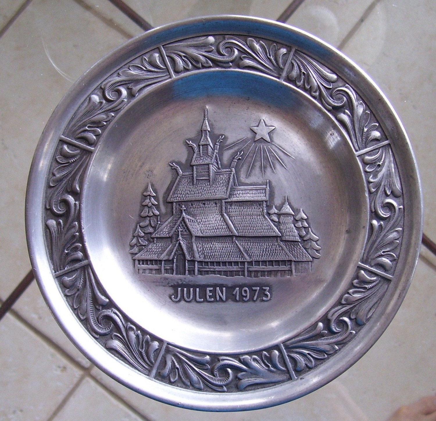 Vintage Astri Holthe Pewter Christmas Plate 1973 by tucsonvintage