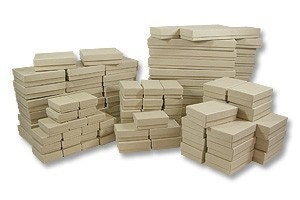 50 Box Assortment of Kraft Color Cotton Filled Jewelry Boxes