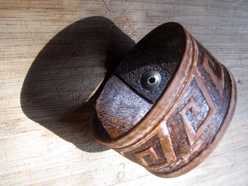 Tribal Steampunk Leather Cuff Wristband - Hand Tooled and Eco-Friendly Dye