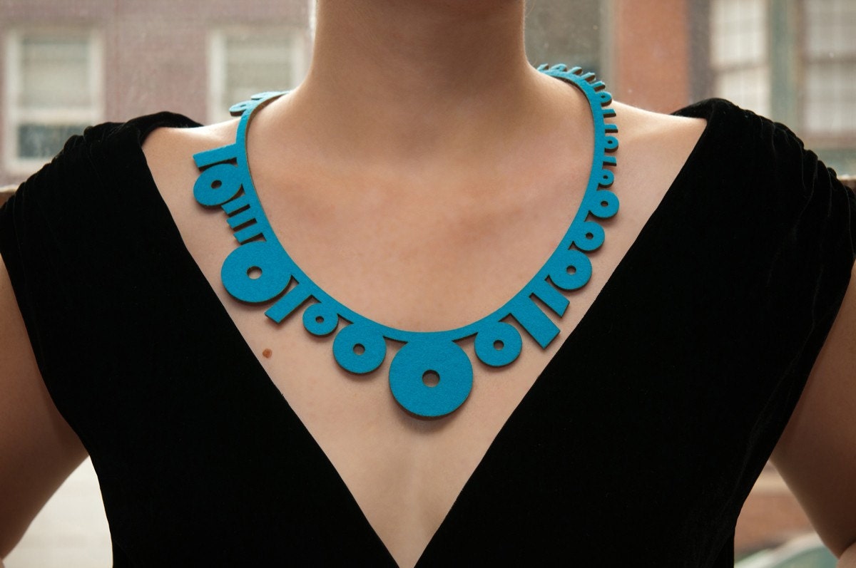 Binary Necklace // Turquoise // Laser cut felt