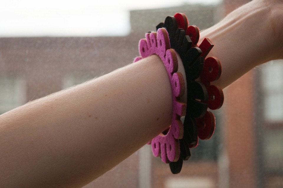 Binary Bracelet // Pink // Laser cut felt