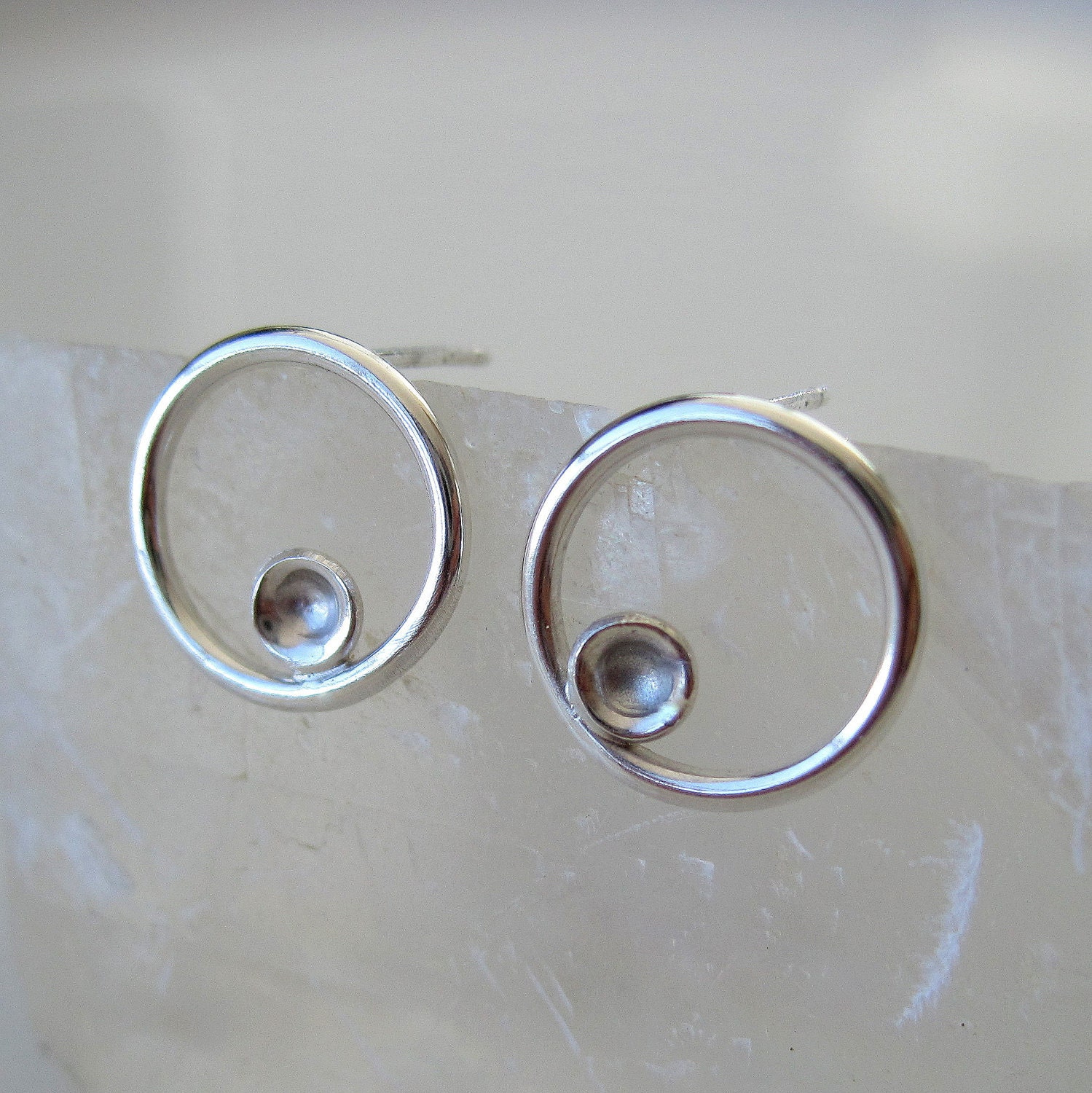 Sterling silver circle stud earrings, Tide pools - ready to ship