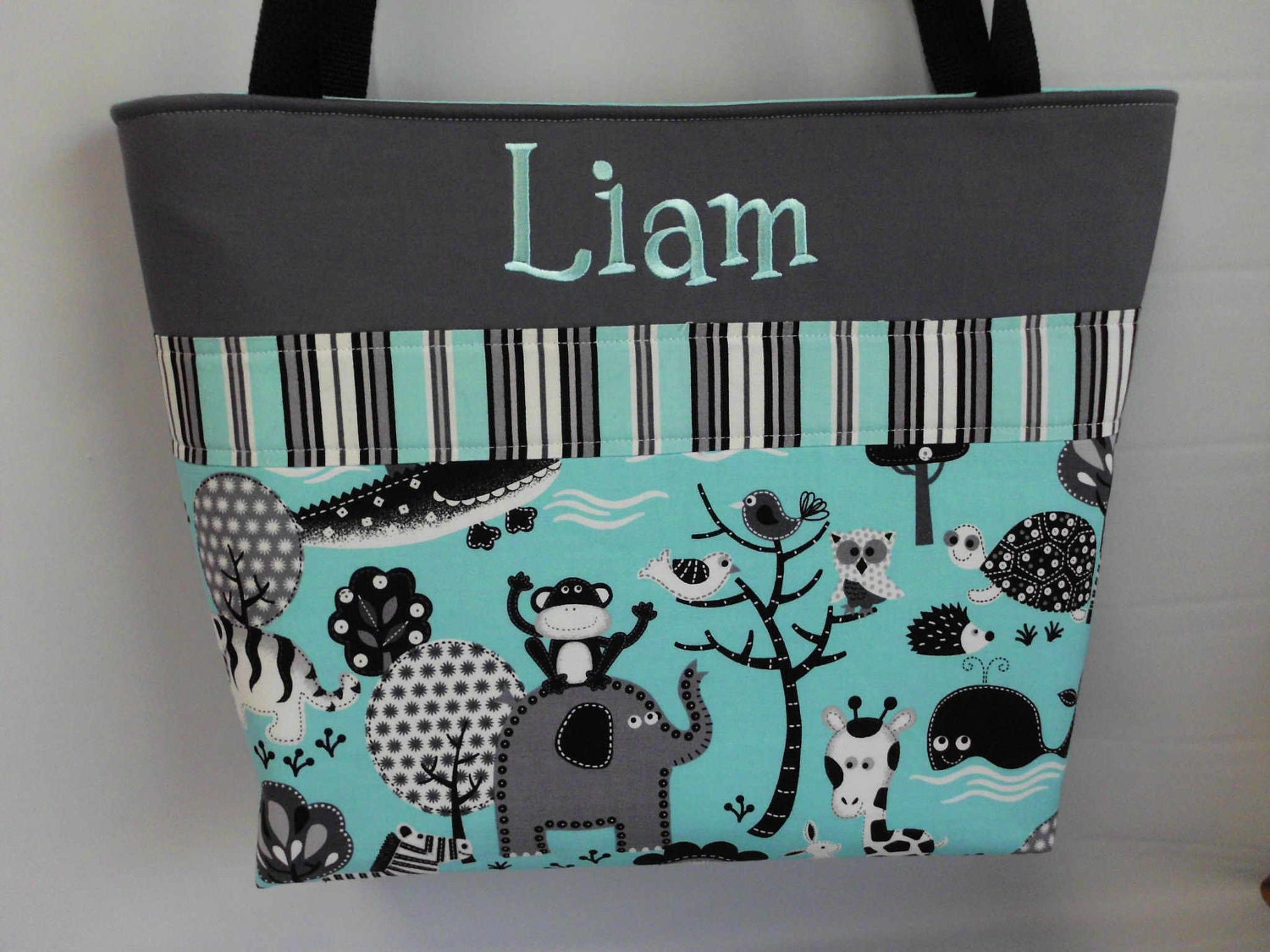 NEW ....Teal JUNGLE  w/ Stripes  Personalized  Diaper Bag .... Free Monogram .... Available in PINK - TweedleTotes