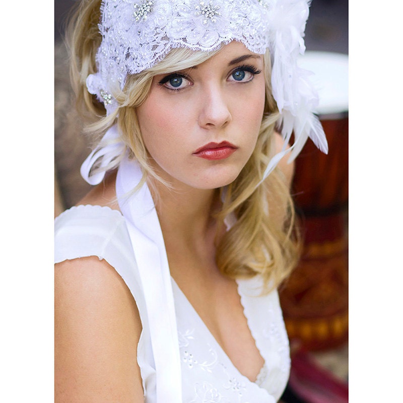 SAMPLE SALE 1920's Bridal lace cap hair piece 711