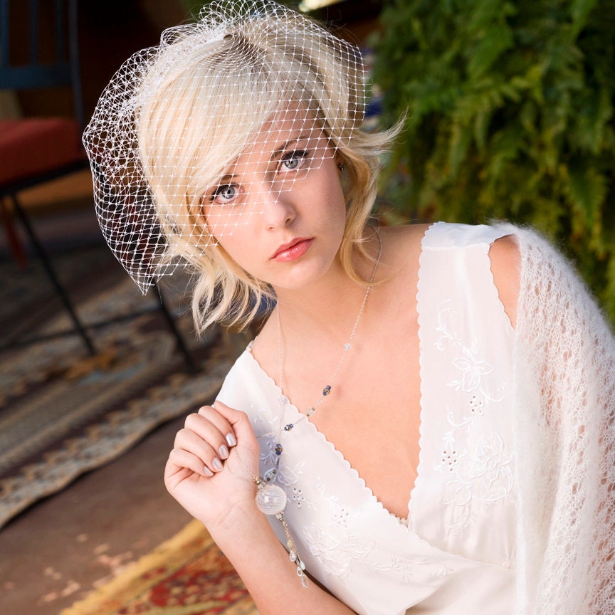 Mini bridal birdcage veil - Russian Veiling Ready to Ship