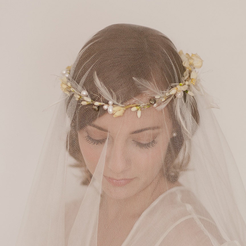 Vintage Inspired Wax Orange Blossom Bridal Halo 711