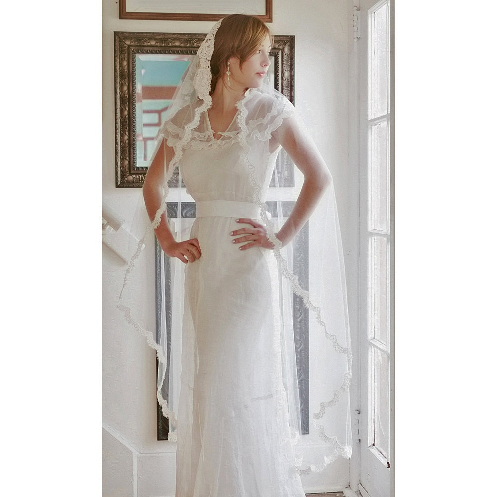Lace Bridal Cap Mantilla Alencon Lace Veil 730