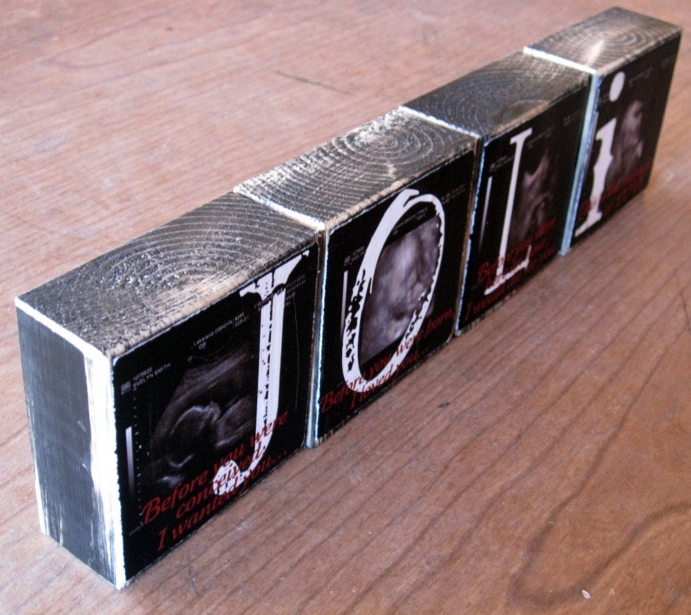 ULTRASOUND pictures on Photo Blocks for the Mom-To-Be- Photo Letter Blocks- set of four with POEM
