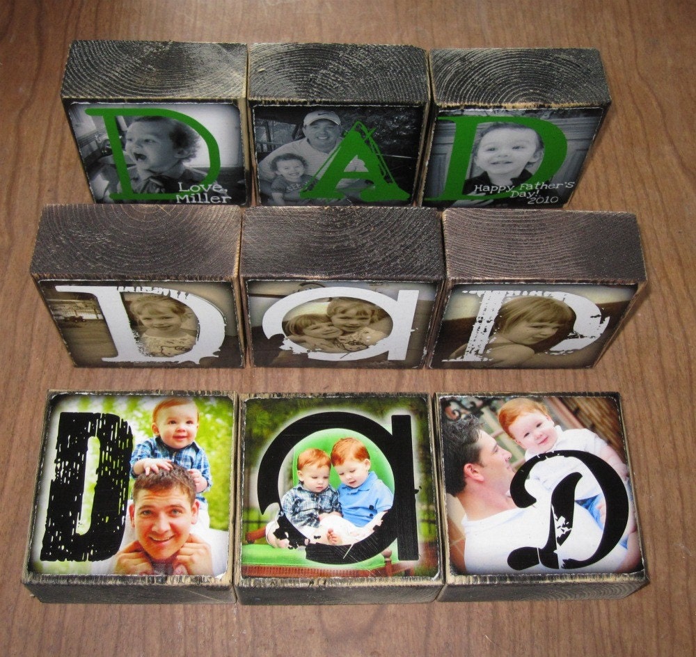 PERSONALIZED Gift- Photo Blocks- MOM Dad POP Sis- set of 3 Letter Blocks