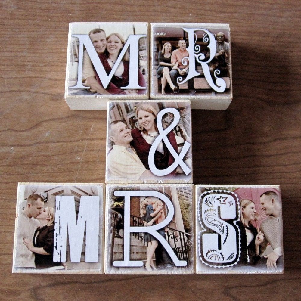 Personalized Photo Blocks- for your wedding- MR. and MRS. Letter Blocks for reception decoration- set of 6