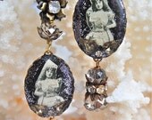Lilygrace Newspaper Girl Cameo Earrings with Vintage Rhinestones and Crystals