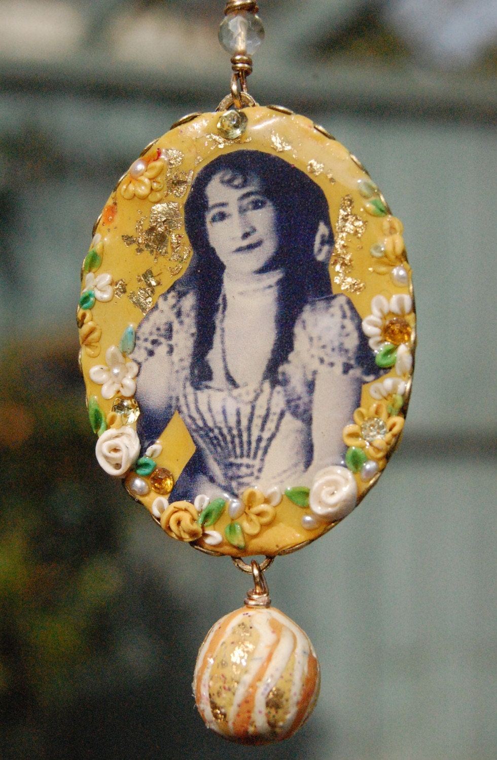 Lilygrace Vintage Circus Cameo Pendant with Vintage Rhinestones, Citrines and Freshwater Pearls