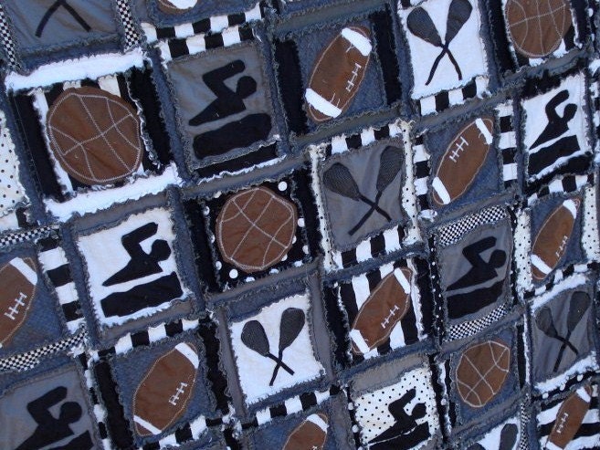RAG QUILT Sports Boy Blanket Twin Size, Custom, You Pick Colors, Custom Made