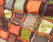 RAG QUILT, Queen Size Bed, green, orange, brown Made To Order