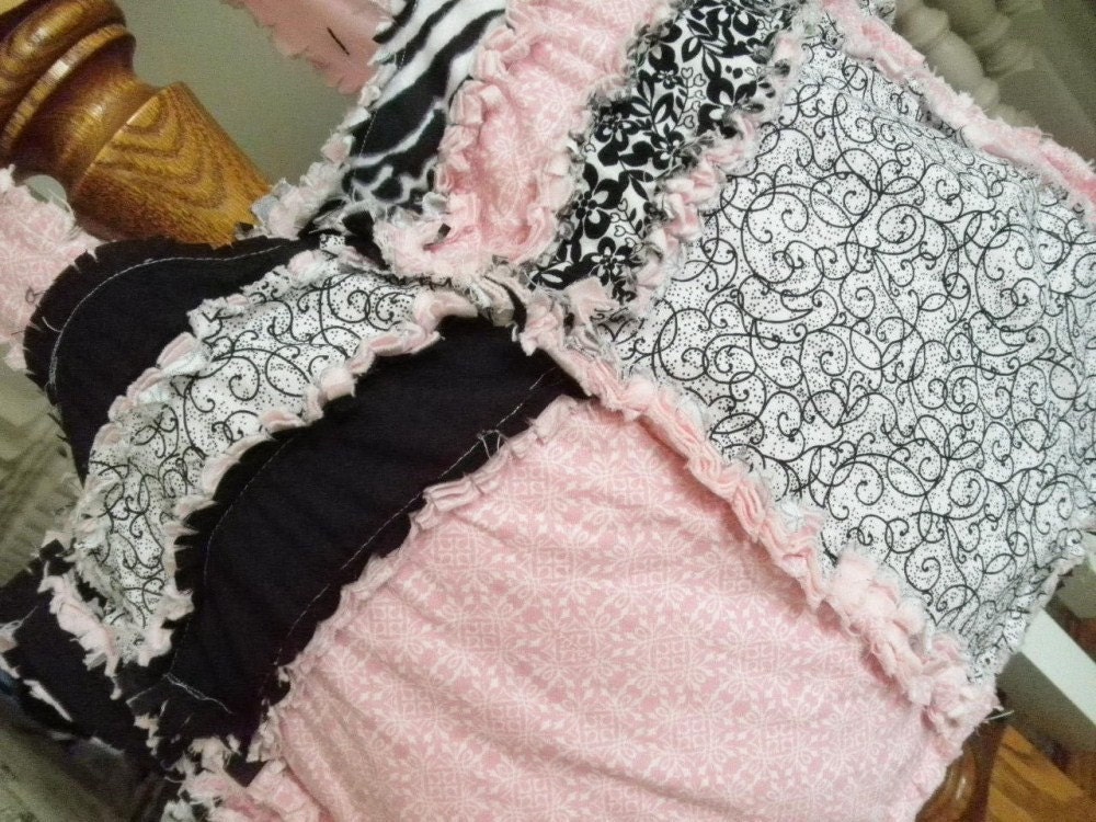 RAG PURSE, Diaper Bag, Quilted Tote, Pink, Black, Made to Order