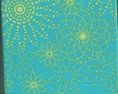 Cotton Fabric, Lime Green, Turquoise Flower Dots, Quilting, 1 Yard, more yardage available
