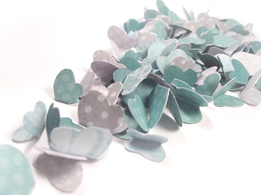 100 Small Paper Butterfly Cut Outs - Turquoise, Teal, Grey Cardstock
