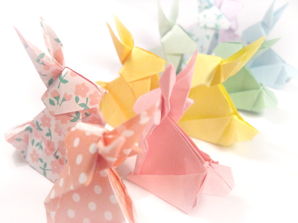 10 Origami Bunny Rabbits - Rainbow Pastel Colors