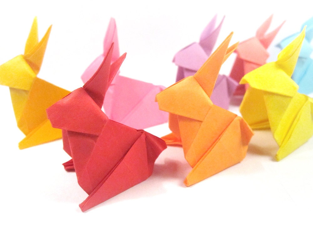 RESERVED 6 Origami Bunny Rabbits - Rainbow Colors