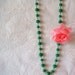 Small Pink Rose on Green Rosary Chain Necklace