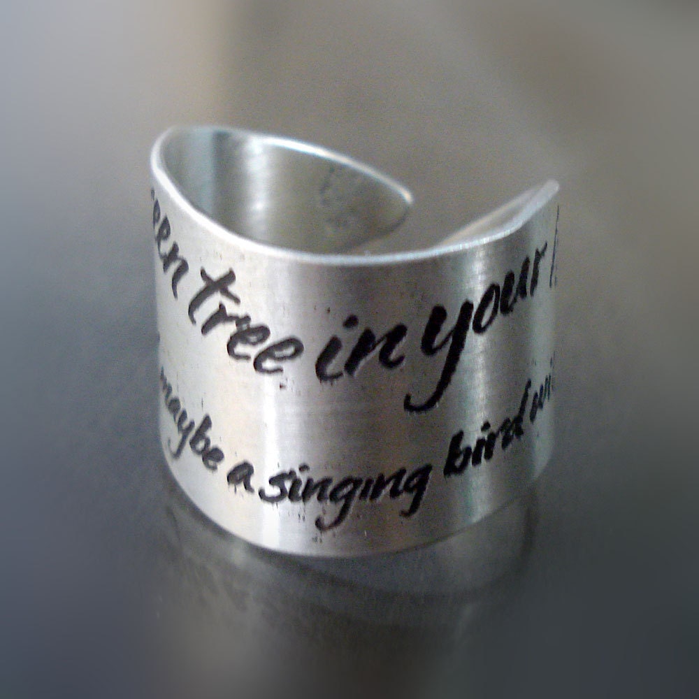 Green Tree Ring - silver inspirational quote