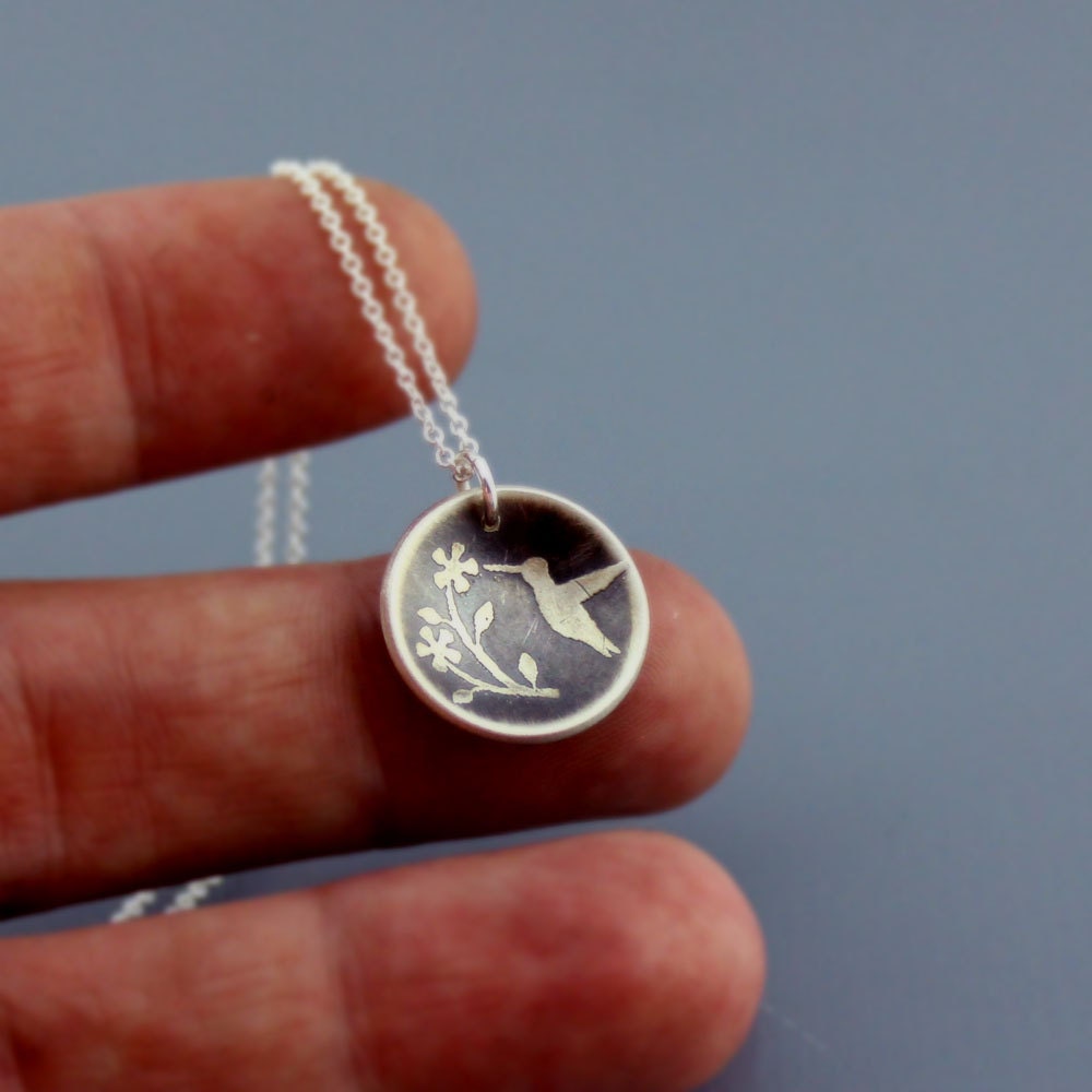 Small Cupped Floral Hummingbird Necklace
