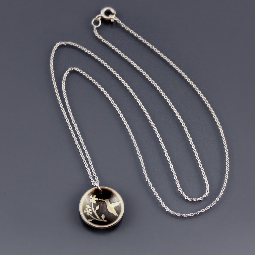 Small Cupped Floral Hummingbird Necklace
