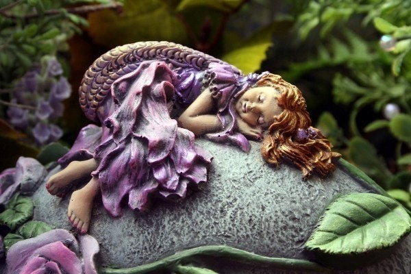 Sleeping Fairy On Garden Rock Concrete Fairy Garden Statue