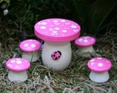 Fairy Garden Furniture - 5 Piece Mushroom Table & Chairs Set