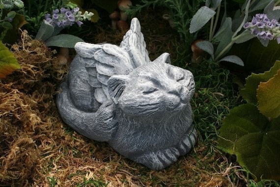 Angel Cat Statue "Basking In the Sunshine" Garden Sculpture