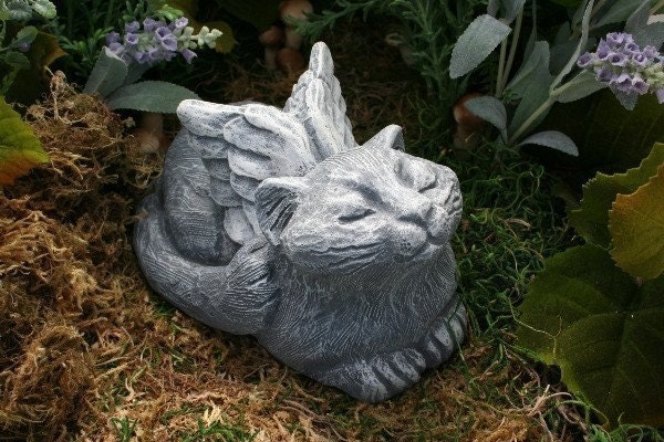 Angel Cat Statue "Basking In the Sunshine" Garden Sculpture