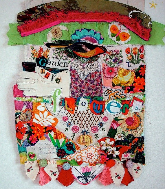 Vintage Fabric Collage Art Quilt Garden Theme by MyBonny on Etsy