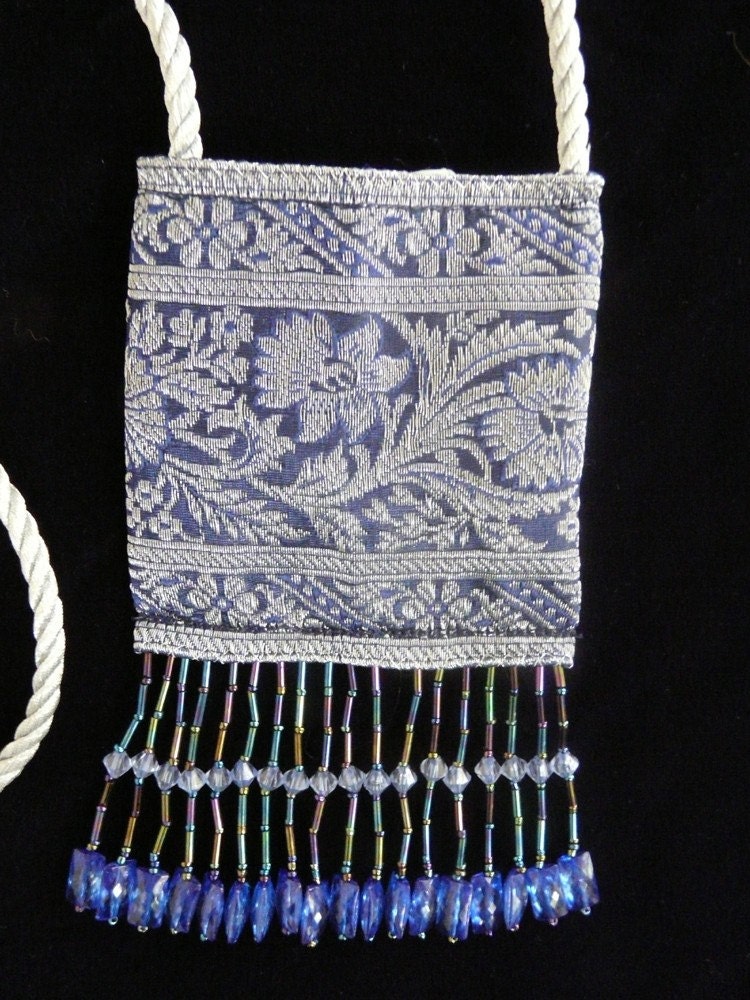 MiniPurse, Blue/Silver Floral Tapestry