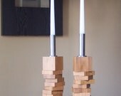 Square Bamboo Modern Candle Holders