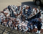 Boutique Shopping Cart Cover CHOCOLATE and BLUE DAMASK Shopping Cart Cover