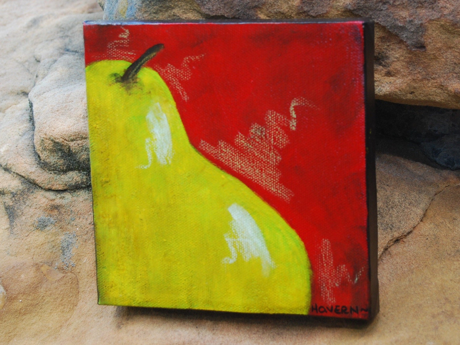 Delicious little PEAR original painting 6x6