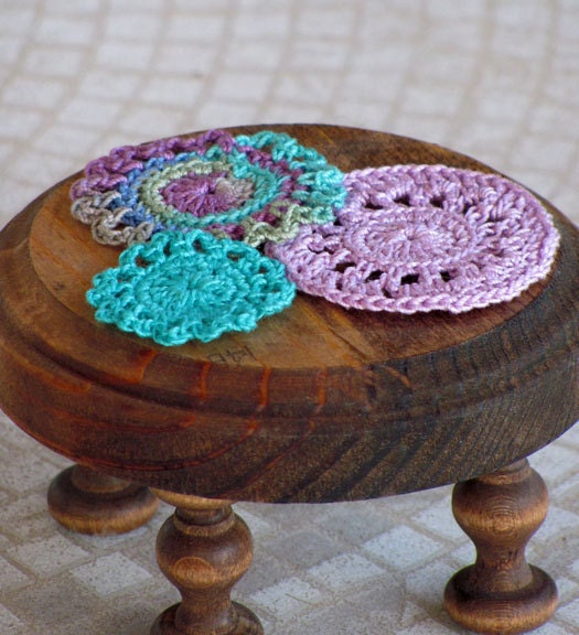 DOILIES Miniature Crochet Set of 3 for 1/6 Scale Doll Diorama - 1 Variegated, 1 Lavender, 1 Sea Glass
