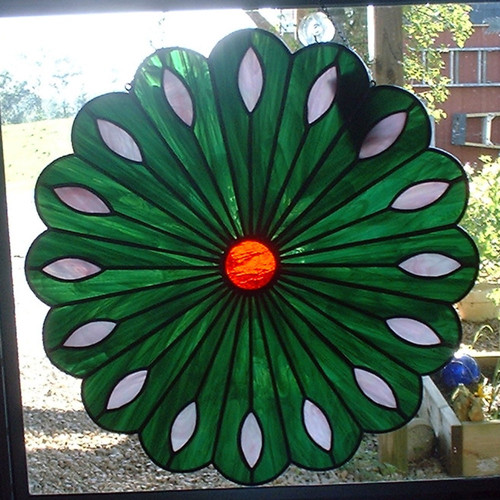 ... Rosette a large original stained glass panel or window insert on Etsy